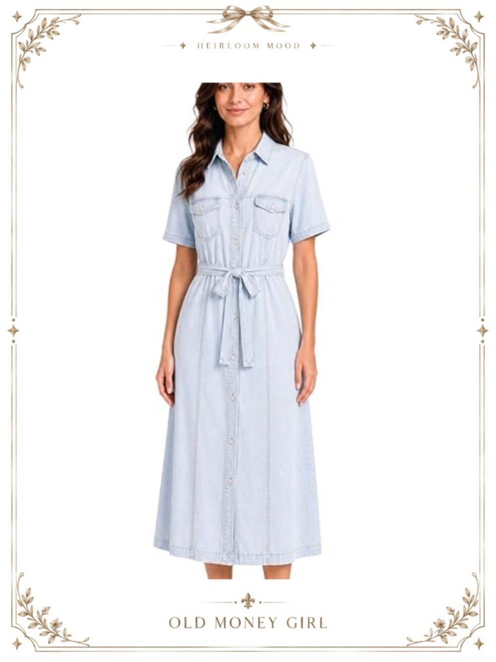 Tencel Denim Shirt Dress with Pockets Short Sleeve Midi